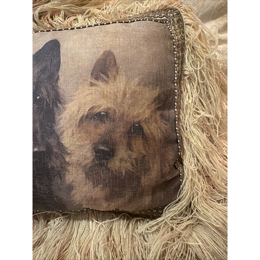 Pulvermacher Designs NYC Terriers Dogs Throw Pillow Fringe Decor Tan Cottage - Picture 5 of 15